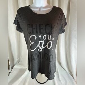 Wound up short sleeve T-shirt, dark gray with graphics on the front